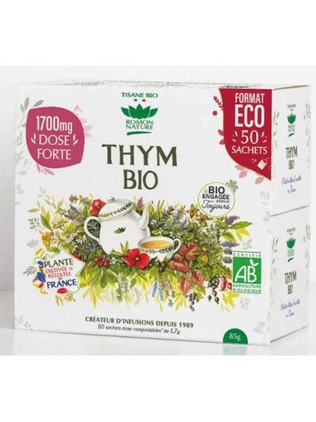 Romon Nature Tisane Thym Bio 50 sachets aide des défenses de l