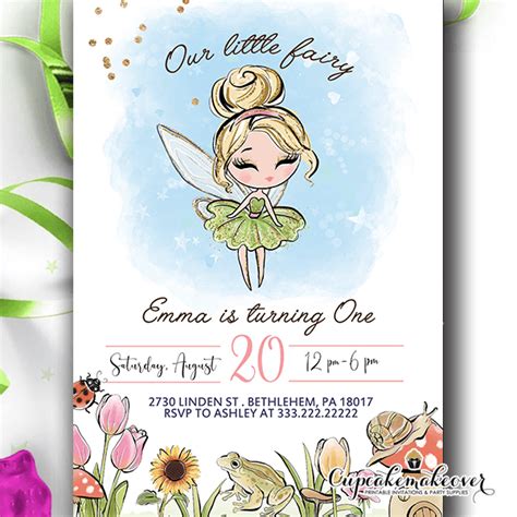 Fairy Garden Tinkerbell Birthday Invitation Cupcakemakeover