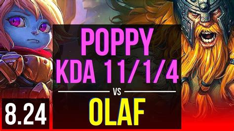 Poppy Vs Olaf Top Kda 11 1 4 2 Early Solo Kills Legendary Korea