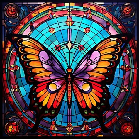 Premium Ai Image A Brightly Colored Butterfly In A Stained Glass Window In A Church Generative Ai