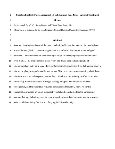 (PDF) Subchondroplasty For Management Of Subchondral Bone Cysts - A ...