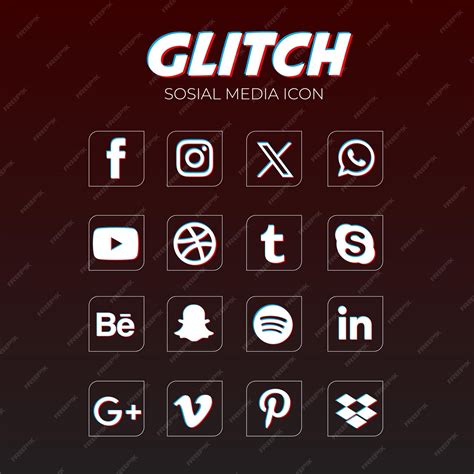 Premium Vector | Glitch social media icon set