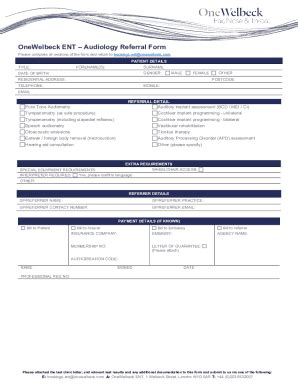 Fillable Online OneWelbeck ENT Audiology Referral Form Fax Email Print