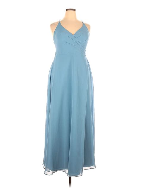 Azazie 100 Polyester Solid Blue Cocktail Dress Size 14 76 Off Thredup