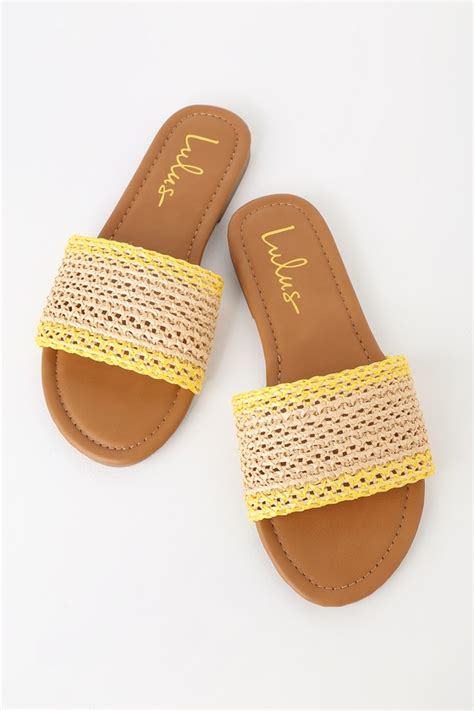 Cute Yellow Woven Slide Sandal Slide Sandal Woven Slide Shoes Lulus