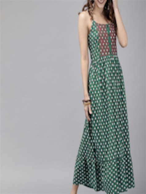 Buy Anouk Green Ethnic Motifs Pure Cotton Printed Fit And Flare Dress