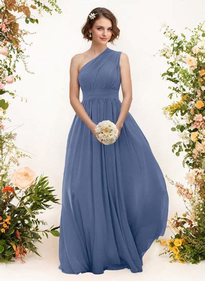 A Line One Shoulder Sleeveless Floor Length Chiffon Bridesmaid Dresses