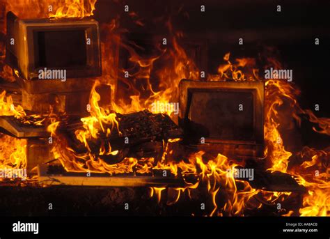 Burning Computers Stock Photo Alamy