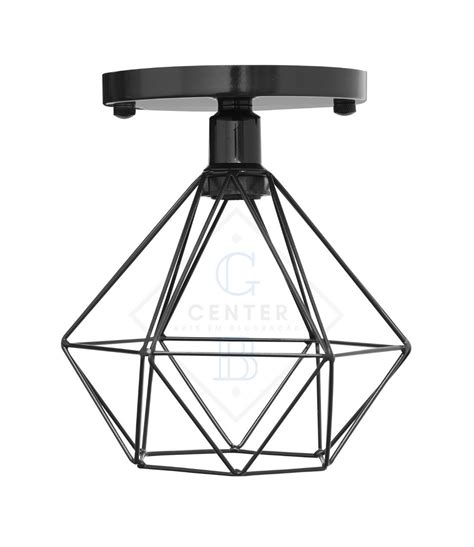 Lustre de Teto Industrial Plafon Retrô Aramado Diamante Preto