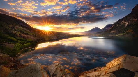 Saint Mary's Lake Lake Montana Glacier National Park Sunrise Landscape ...