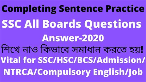 Completing Sentence Ssc All Board Question Answer English