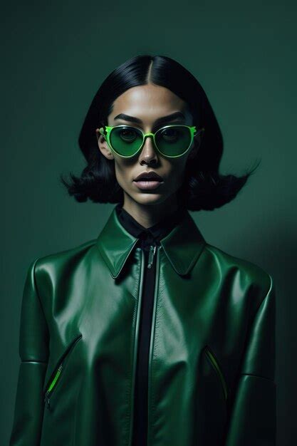 Premium Photo Woman In Stylish Green Clothes And Green Sunglasses Generative Ai