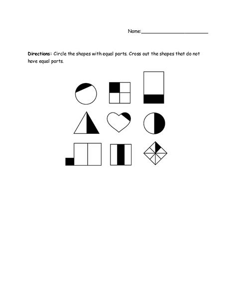 Math Worksheet Equal Parts Fractions