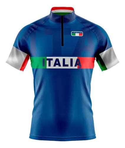 Camisa Ciclismo Mountain Bike Manga Curta Italia Azul Uv 50