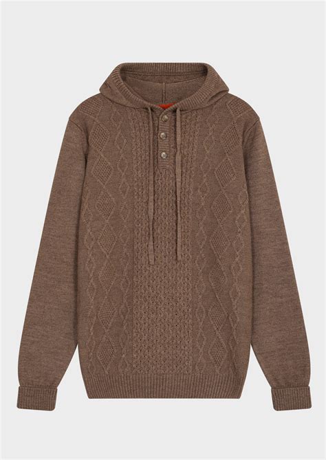 Pull Col Boutonn Capuche En Laine M Lang E Unie Marron Father And Sons