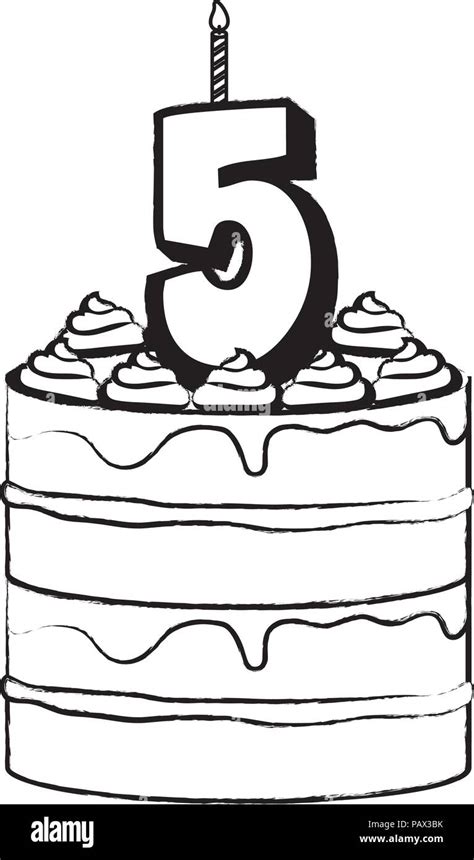 Birthday Cake With Number Five Candle Icon Over White Background Vector Illustration Stock