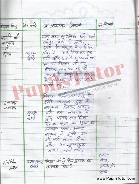 Suryakant Tripathi Nirala Lesson Plan In Hindi For B Ed DELED