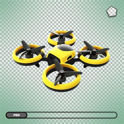 Yellow Drone With Black Propellers Isolated On Transparent Background