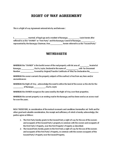 Right Of Way Agreement Pdf Easement Property