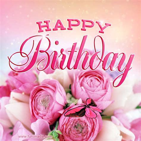 Beautiful Pink Roses Butterflies Blinking Stars Happy Birthday Video