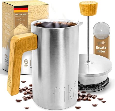 Amazon De Fiika French Press Thermo 1 Liter Mit Holzgriff