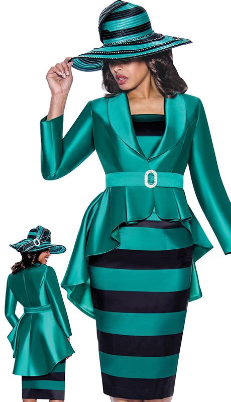 Gmi Ewb Qs Pc Silk Look Womens Church Suit With Peplum Belt