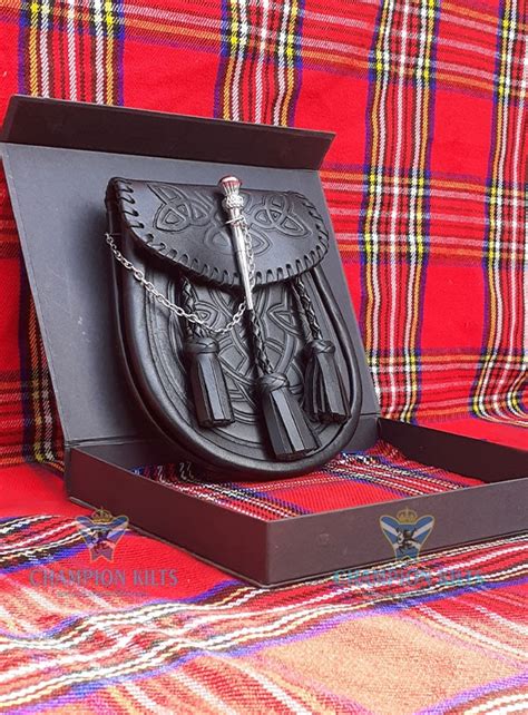 Black Celtic Embossed Leather Sporran