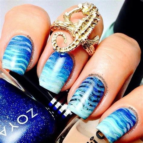 Ocean Wave Inspired Nails Nautical Nails Beach Nail Art Ocean Nail Art