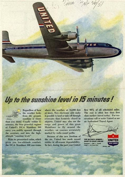 Vintage United Airlines Ad 1951 Vintage Airline Ads Vintage