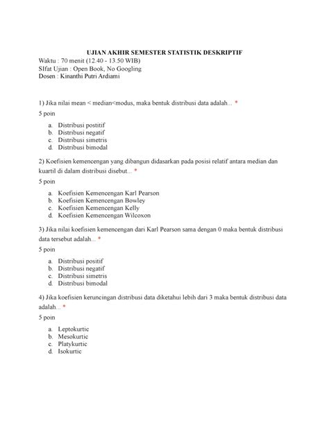 Soal UAS 2020 Dosen Kinanthi Putri Ardiami UJIAN AKHIR SEMESTER