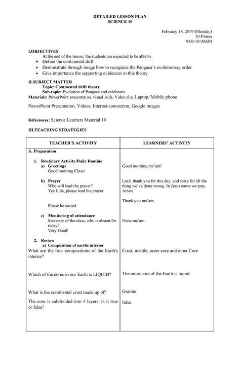 Detailed Lesson Plan Last Na To Detailed Lesson Plan Science 10 February 18 2019 Monday