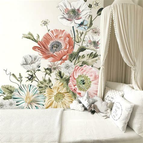 VINTAGE POPPY FLORAL PEEL AND STICK GIANT WALL DECALS | WallDecals.com