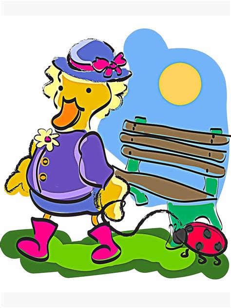 Cute Duck Walking Her Pet Ladybug In The Park Poster For Sale By