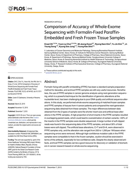 Pdf Comparison Of Accuracy Of Whole Exome Sequencing With Formalin Fixed Paraffin Embedded And