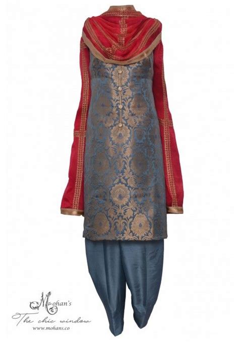 Regal Grey And Cerise Brocade Suit Embellished With Buttons Indian