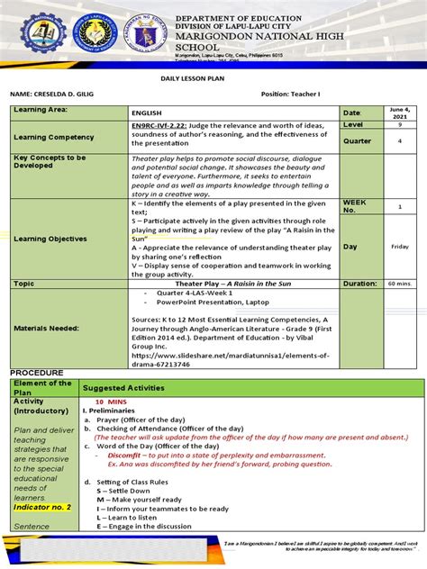 Marigondon National High School Division Of Lapu Lapu City Pdf