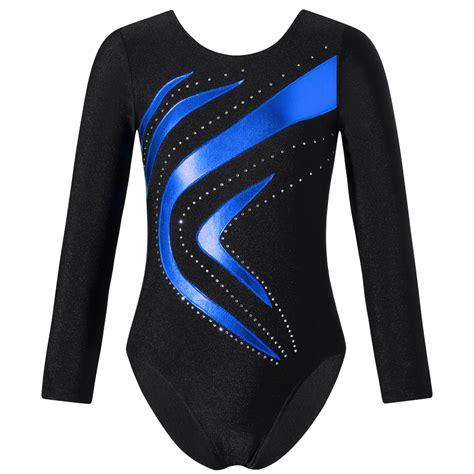 Alvivi Girls Gymnastics Leotards One Piece Sparkle Wave Long Sleeve