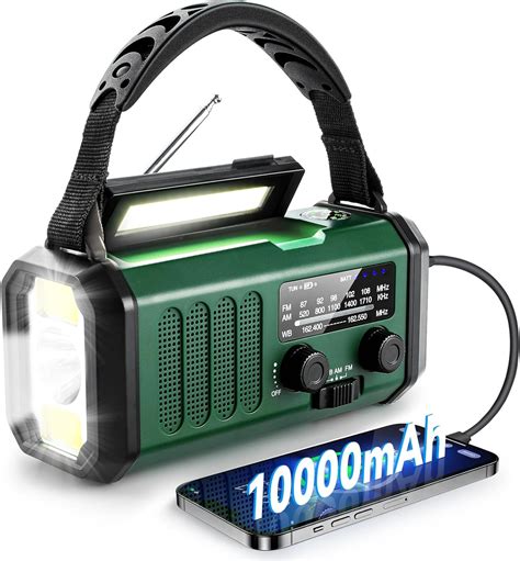 Solar Crank Weather Radio With 10000mah Battery Am Fm Usb Charger Flashlight Compass Sos