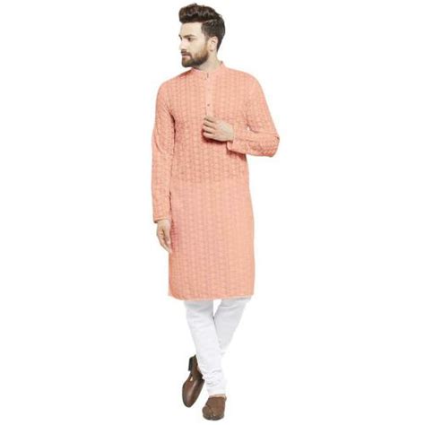 Buy Treemoda Men Pink Embroidered Cotton Chikankari Kurta Pyjama Sets