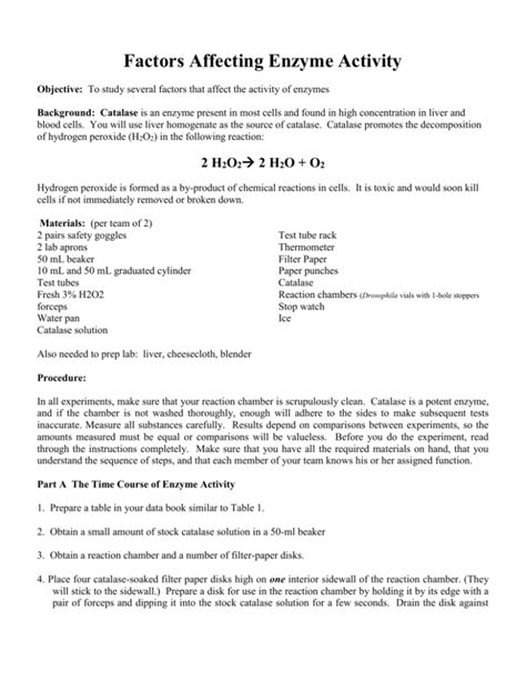 Factors Affecting Enzyme Activity