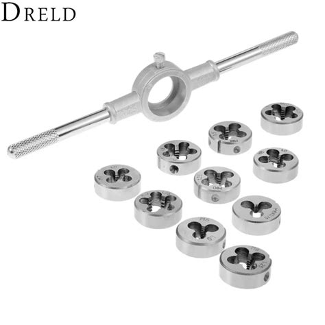 DRELD 11Pcs Die Wrench Kit Metric Screw & Die External Thread Cutting Tapping Hand Tool Set ...