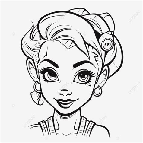 An Image Of The Cartoon Girl And Her Hair Outline Sketch Drawing Vector