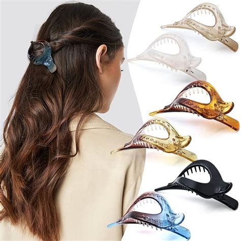 D 6PCS Flat Claw Clips French Concord Flat Hair Clips For Women