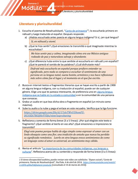 Modulo 4 Actividad Integradora 4 Literatura Y Pluriculturalidad