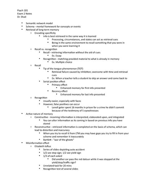 Psych Notes For Exam Psych Exam Notes Dr Shad Semantic