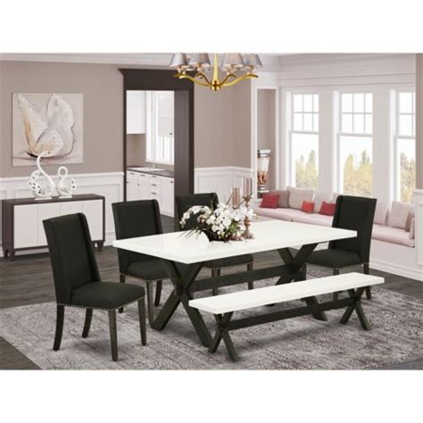 East West Furniture X Style Piece Wood Dining Table Set In Black