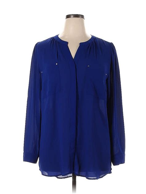 Apt 9 100 Polyester Solid Blue Long Sleeve Blouse Size Xl 51 Off