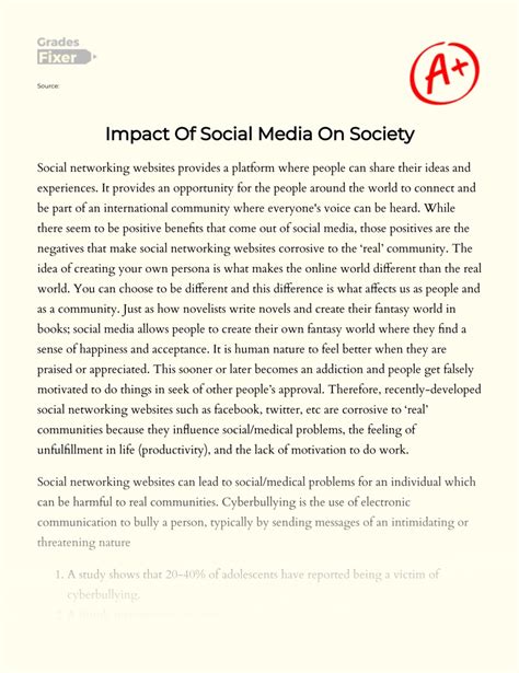 Impact Of Social Media On Society Essay Example 1051 Words