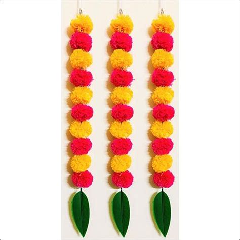 Sphinx Artificial Marigold Fluffy Flowers And Mango Leaves Garlands For Decoration Light Orange