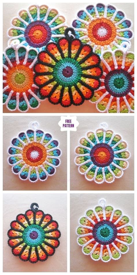 Crochet flower potholders free crochet pattern – Artofit